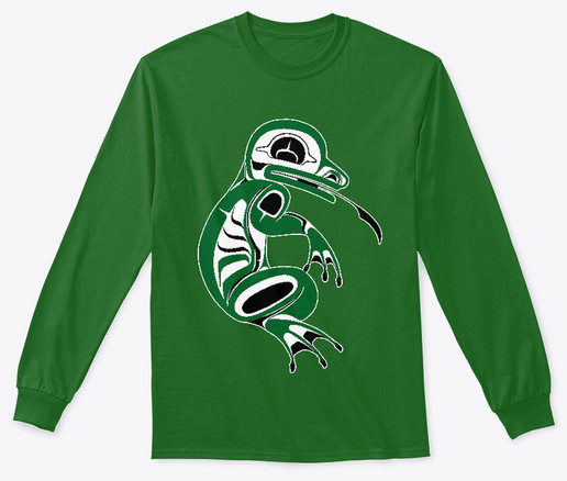 'Water Spirit Long Sleeve T-shirt' a Traditional Pacific Northwest Native Frog Design by Sechelt Artist Charlie Craigan.
