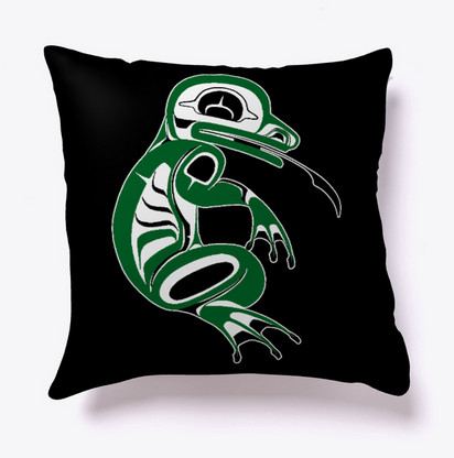 'Water Spirit Pillow' a Traditional Pacific Northwest Native Frog Design by Sechelt Artist Charlie Craigan.