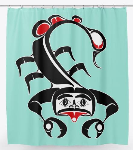 Pacific Northwest Coast Native Scorpio Shower Curtain Designed by Salish Artist Charlie Craigan
